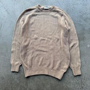 Vintage 90s LL Bean Cable Knit Cream Sweater Cotten Size L Tall Made in the USA